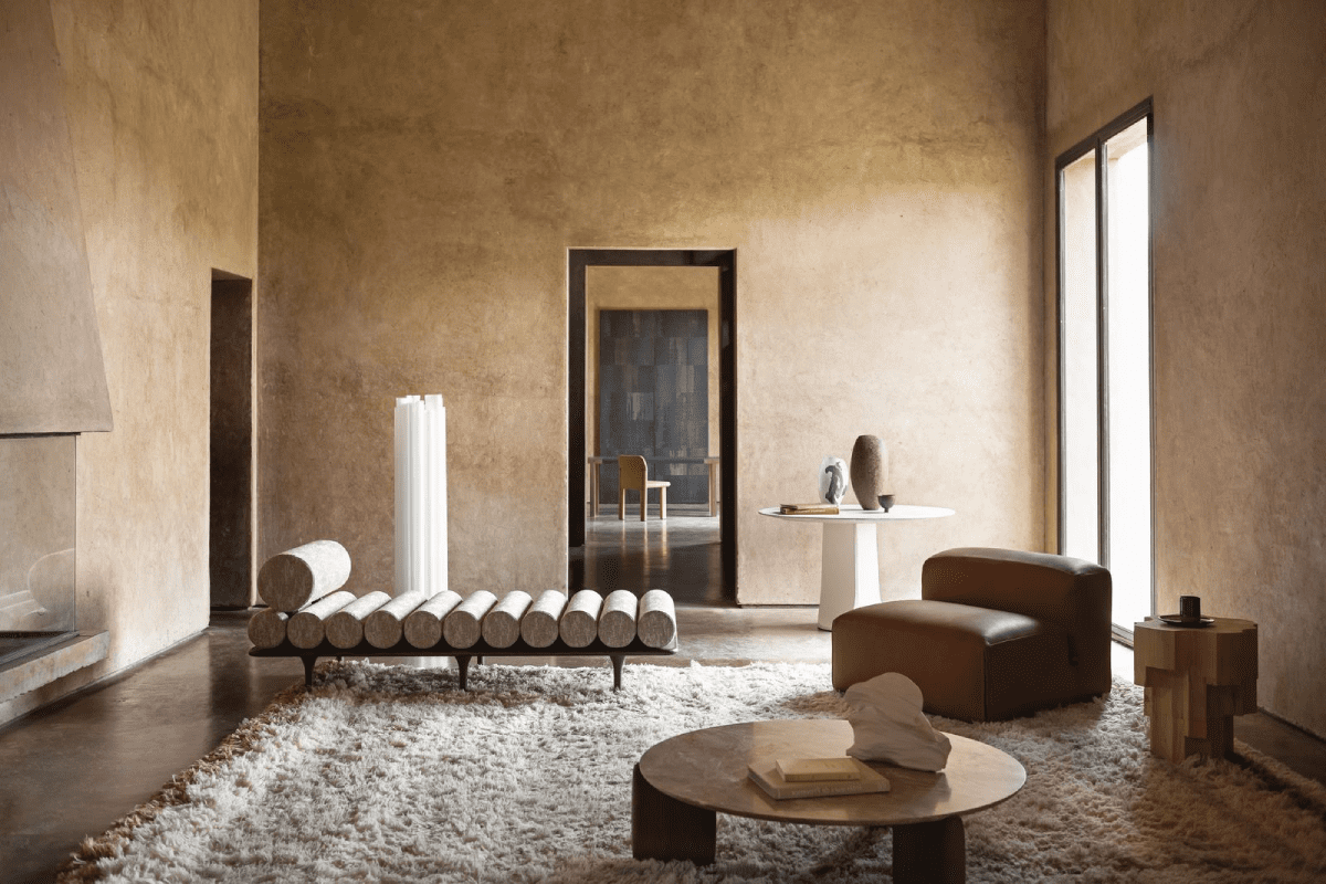 elegant livingroom in brown tones with designer furniture by tacchini